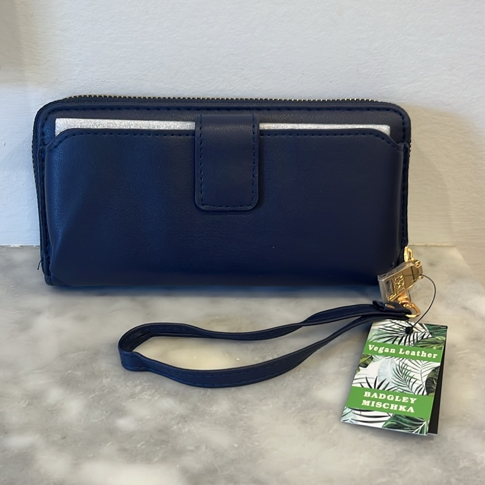 NWT Badgley Mischka Navy Blue Allover Purse Long Wallet Vegan Leather - Picture 4 of 15